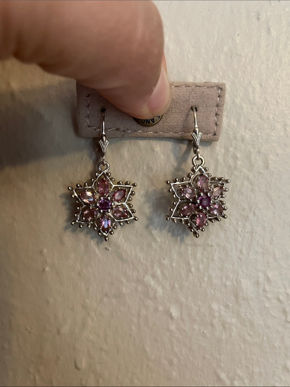 Sterling silver star dangle earring with pink shapphire and tourmaline stones.